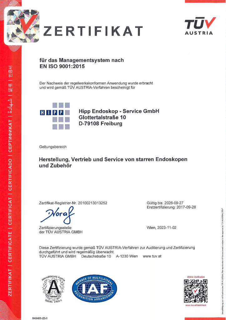 Zertifikat für das Managementsystem nach EN ISO 9001:2015